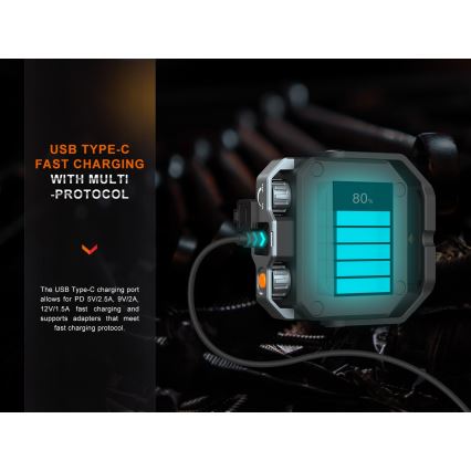 Fenix CL28R - LED projektør m. powerbank dæmpbar og genopladelig LED/USB IP66 2000 skinnende 360 timer 10000 mAh