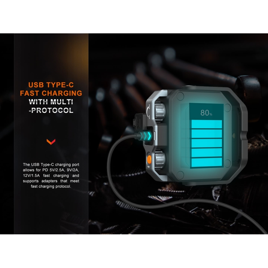 Fenix CL28R - LED projektør m. powerbank dæmpbar og genopladelig LED/USB IP66 2000 skinnende 360 timer 10000 mAh