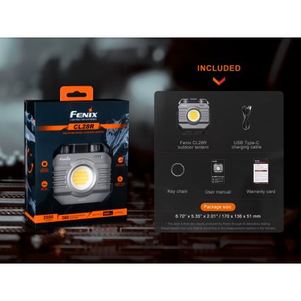 Fenix CL28R - LED projektør m. powerbank dæmpbar og genopladelig LED/USB IP66 2000 skinnende 360 timer 10000 mAh