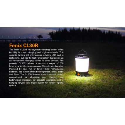 Fenix CL30R - Bærbar LED lampe genopladelig LED/USB/6xCR123A IPX7 650 lm 300 timer 2600 mAh
