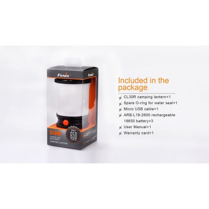 Fenix CL30R - Bærbar LED lampe genopladelig LED/USB/6xCR123A IPX7 650 lm 300 timer 2600 mAh