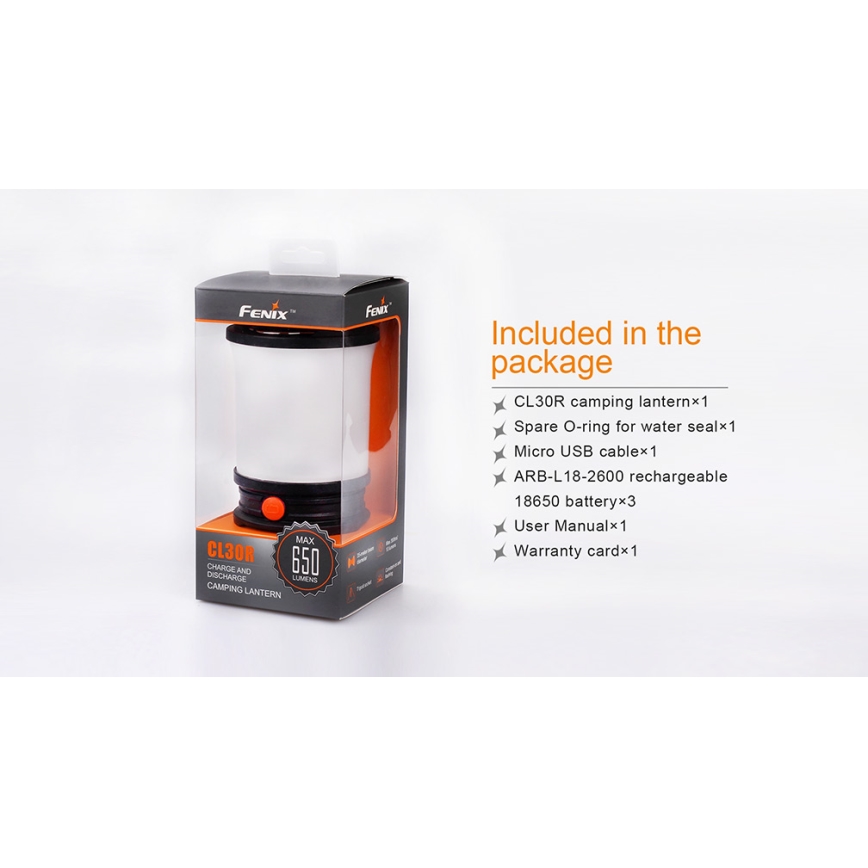Fenix CL30R - Bærbar LED lampe genopladelig LED/USB/6xCR123A IPX7 650 lm 300 timer 2600 mAh