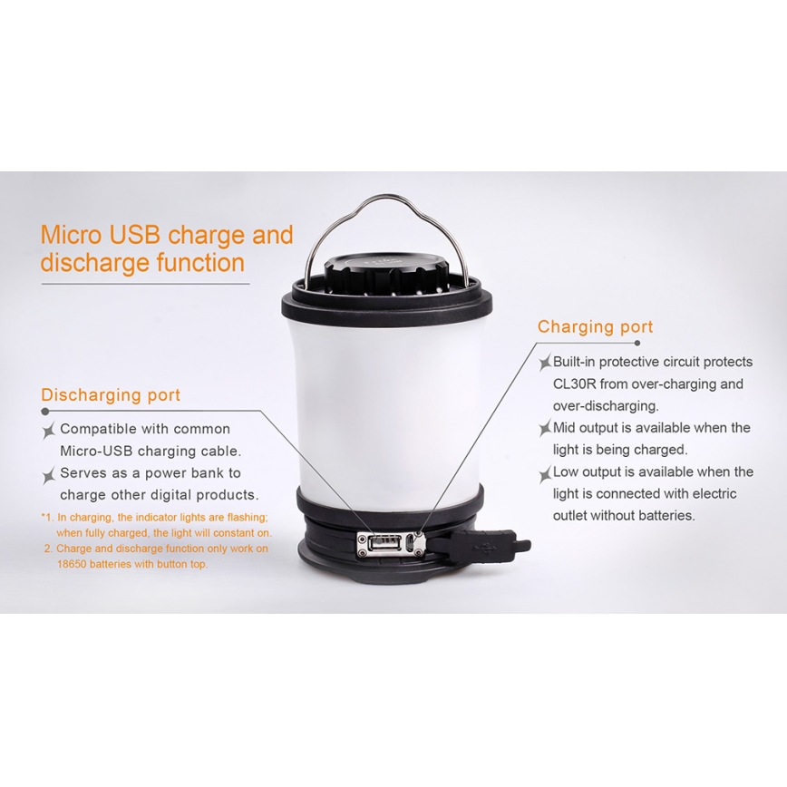 Fenix CL30R - Bærbar LED lampe genopladelig LED/USB/6xCR123A IPX7 650 lm 300 timer 2600 mAh