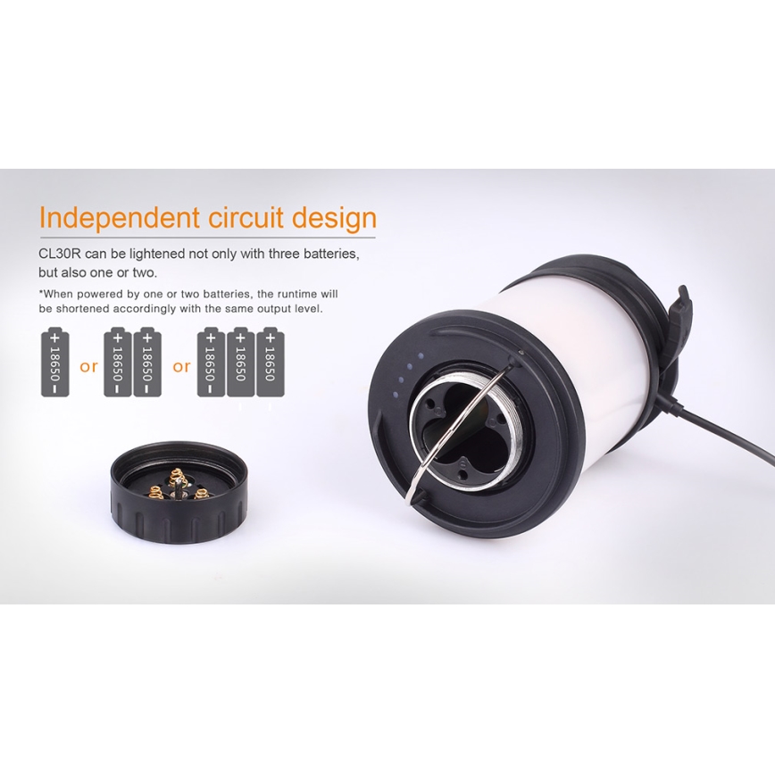 Fenix CL30R - Bærbar LED lampe genopladelig LED/USB/6xCR123A IPX7 650 lm 300 timer 2600 mAh