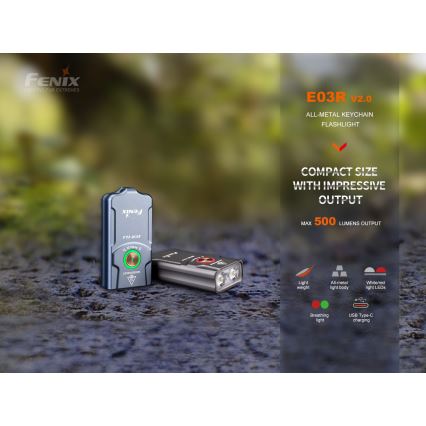 Fenix E03RV20BLU - Genopladelig LED lommelygte LED/USB IP66 500 lm 30 timer 400 mAh