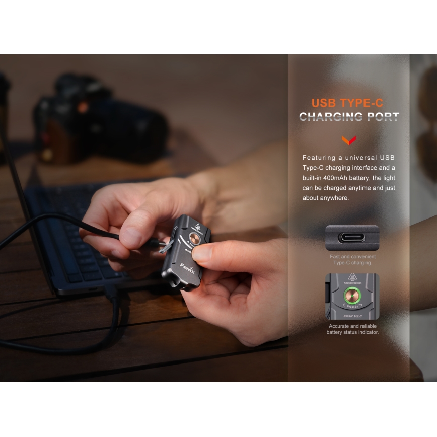 Fenix E03RV20BLU - Genopladelig LED lommelygte LED/USB IP66 500 lm 30 timer 400 mAh