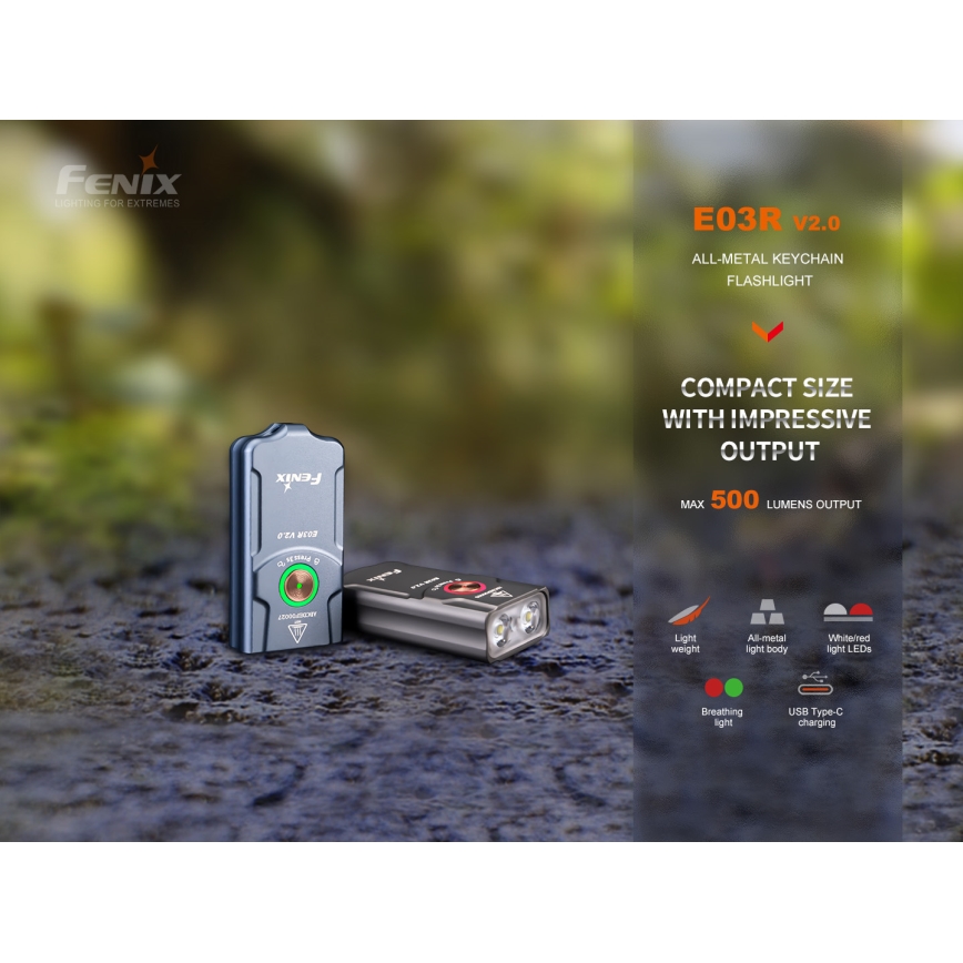 Fenix E03RV20GREY - Genopladelig LED lommelygte LED/USB IP66 500 skinnende 30 timer 400 mAh