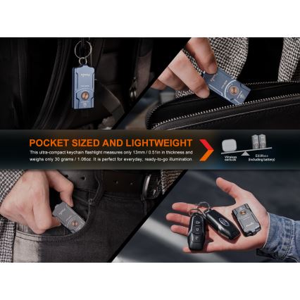 Fenix E03RV20GREY - Genopladelig LED lommelygte LED/USB IP66 500 skinnende 30 timer 400 mAh