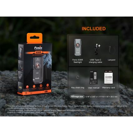 Fenix E06RGRY - LED lommelygte dæmpbar og genopladelig UV LED/USB IP66 700 skinnende 60 timer 750 mAh grå