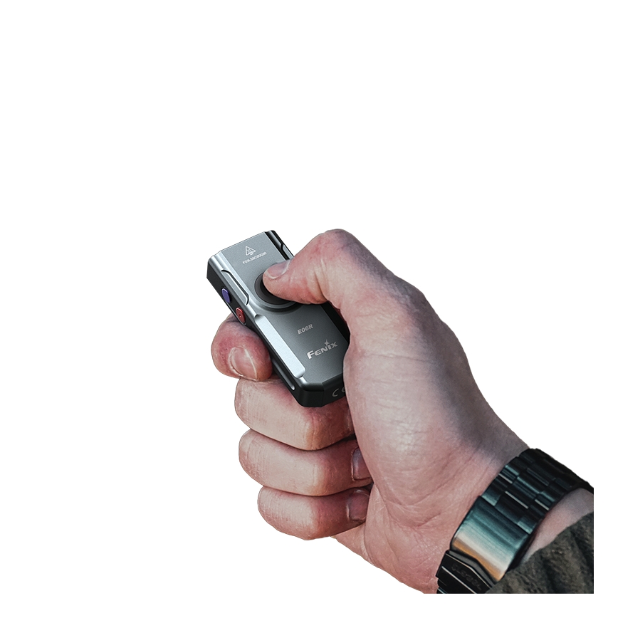 Fenix E06RGRY - LED lommelygte dæmpbar og genopladelig UV LED/USB IP66 700 skinnende 60 timer 750 mAh grå