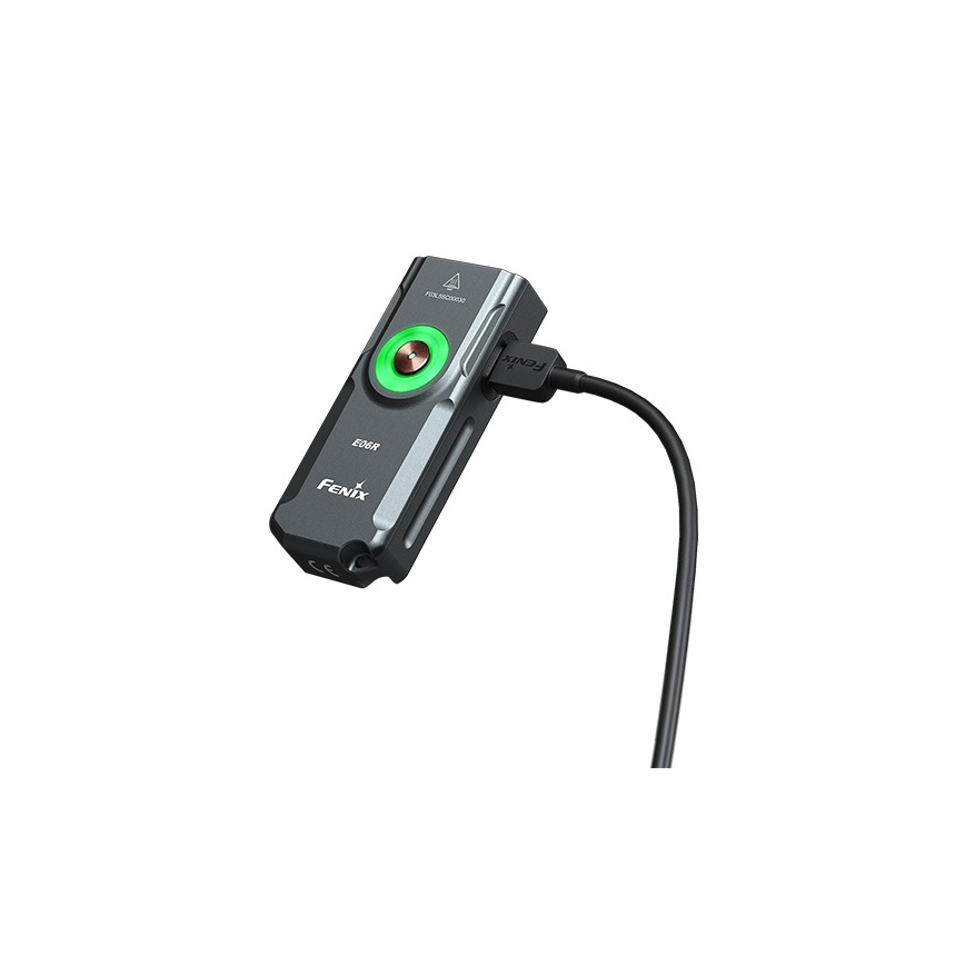Fenix E06RGRY - LED lommelygte dæmpbar og genopladelig UV LED/USB IP66 700 skinnende 60 timer 750 mAh grå