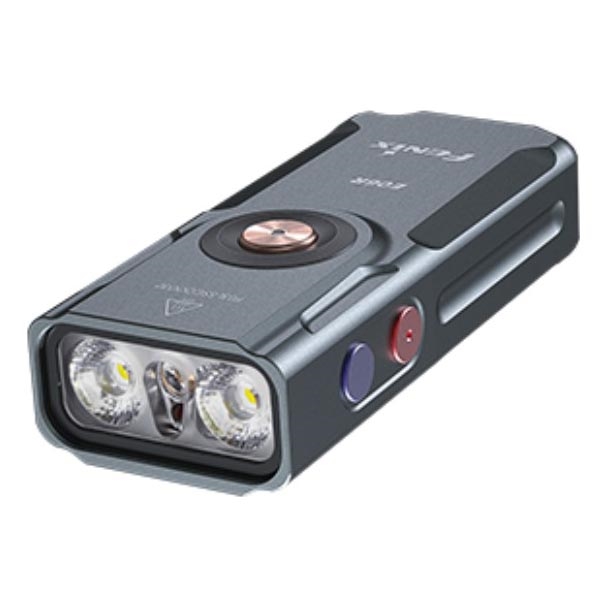 Fenix E06RGRY - LED lommelygte dæmpbar og genopladelig UV LED/USB IP66 700 skinnende 60 timer 750 mAh grå