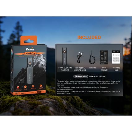 Fenix E06RPROEUBLC- LED dæmpbar genopladelig lommelygte LED/USB 1650 mAh IP66 1600 lm 111 h sort