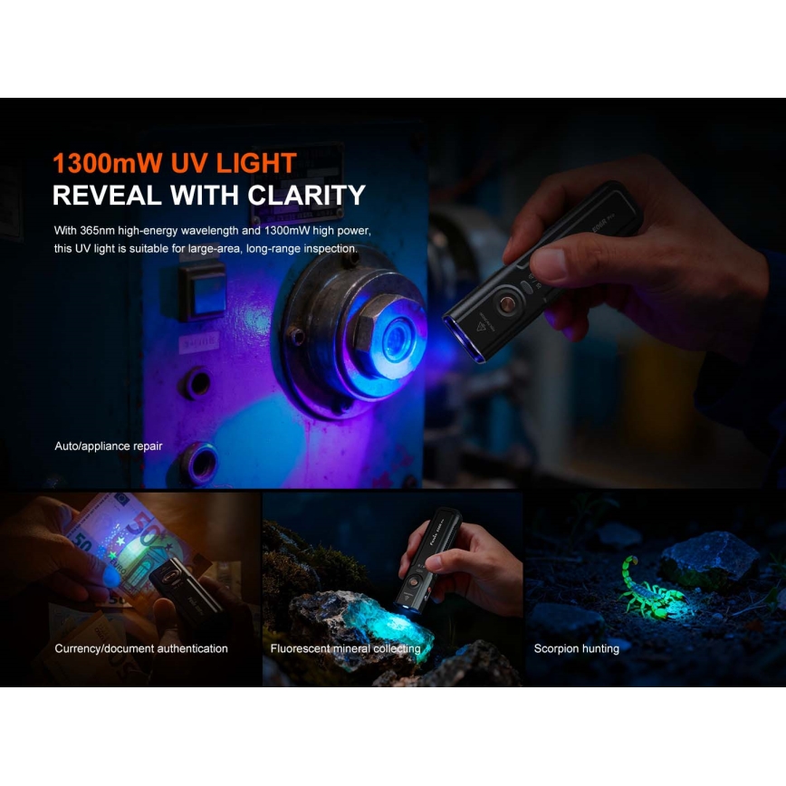 Fenix E06RPROEUBLC- LED dæmpbar genopladelig lommelygte LED/USB 1650 mAh IP66 1600 lm 111 h sort