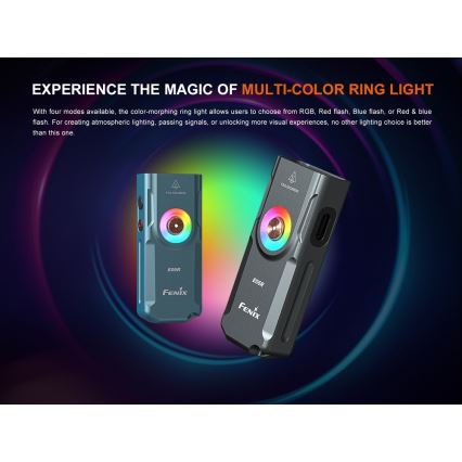 Fenix E06RTKS - Genopladelig LED lommelygte dæmpbar UV LED/USB IP66 700 lm 60 h 750 mAh turkis
