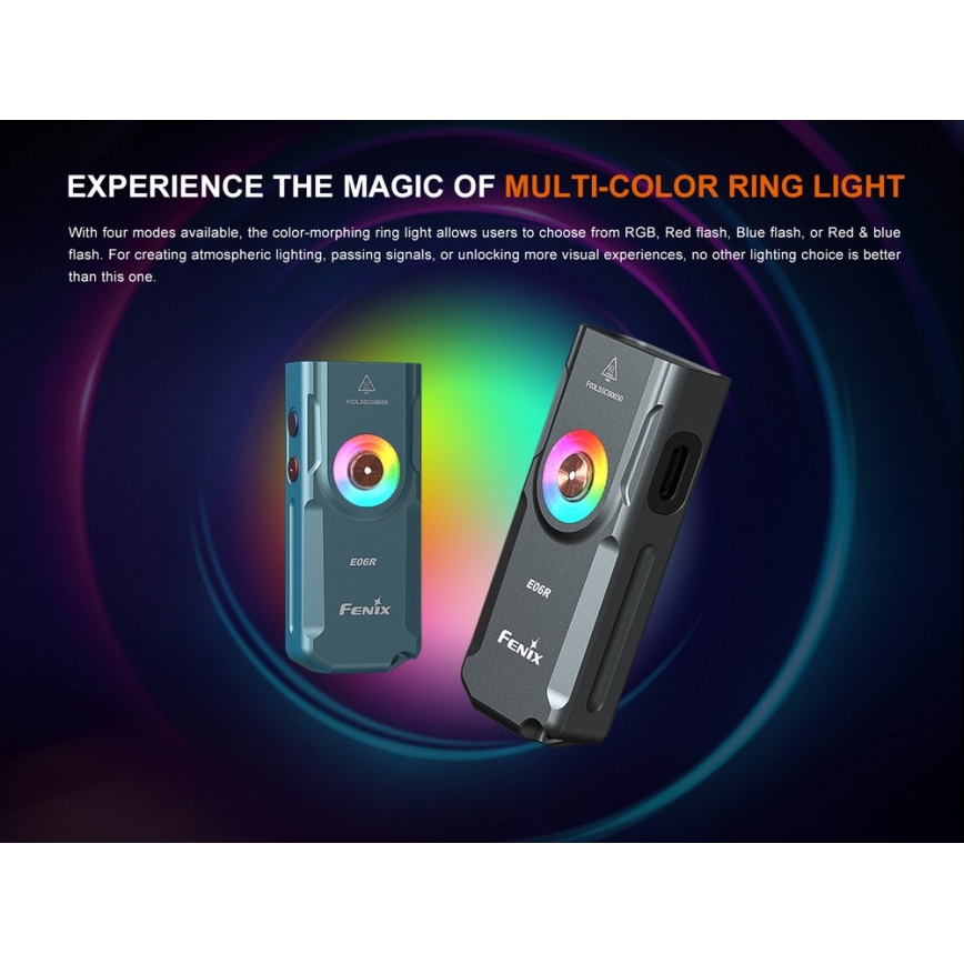 Fenix E06RTKS - Genopladelig LED lommelygte dæmpbar UV LED/USB IP66 700 lm 60 h 750 mAh turkis