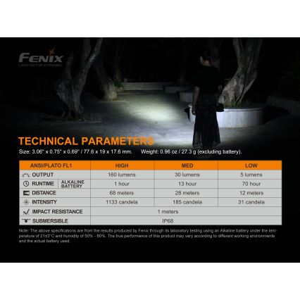 Fenix E12V20 - LED lommelygte LED/1xAA IP68 160 lm 70 timer