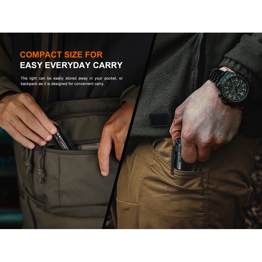 Fenix E12V30 - LED dæmpbar genopladelig lommelygte LED/1xAA 2000 mAh IP68 200 lm 100 h sort