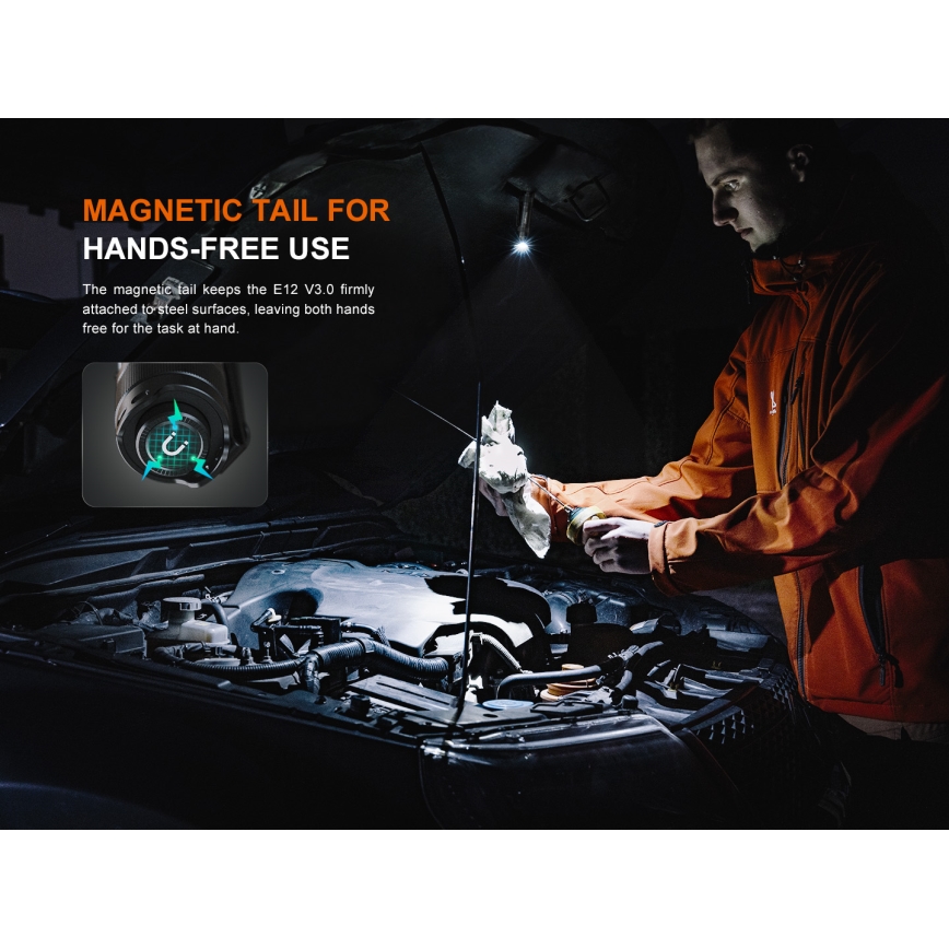 Fenix E12V30 - LED dæmpbar genopladelig lommelygte LED/1xAA 2000 mAh IP68 200 lm 100 h sort