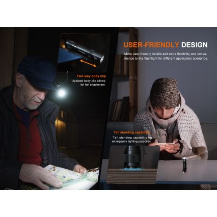 Fenix E12V30 - LED dæmpbar genopladelig lommelygte LED/1xAA 2000 mAh IP68 200 lm 100 h sort