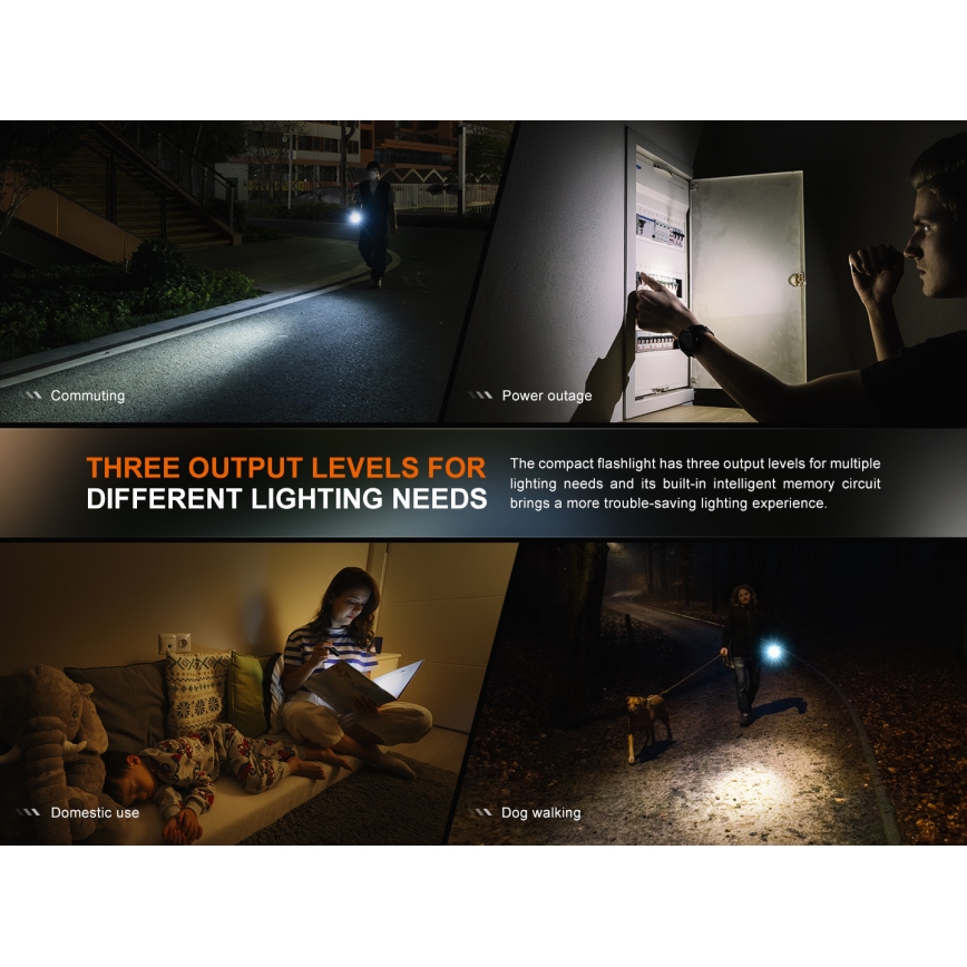 Fenix E12V30 - LED dæmpbar genopladelig lommelygte LED/1xAA 2000 mAh IP68 200 lm 100 h sort