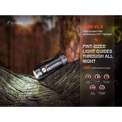 Fenix E18RV20800 - Dæmpbar genopladelig LED-lommelygte LED/USB/1xCR123A 800 mAh IP68 1200 lm 200 h sort