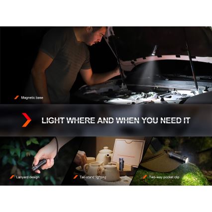 Fenix E18RV20800 - Dæmpbar genopladelig LED-lommelygte LED/USB/1xCR123A 800 mAh IP68 1200 lm 200 h sort
