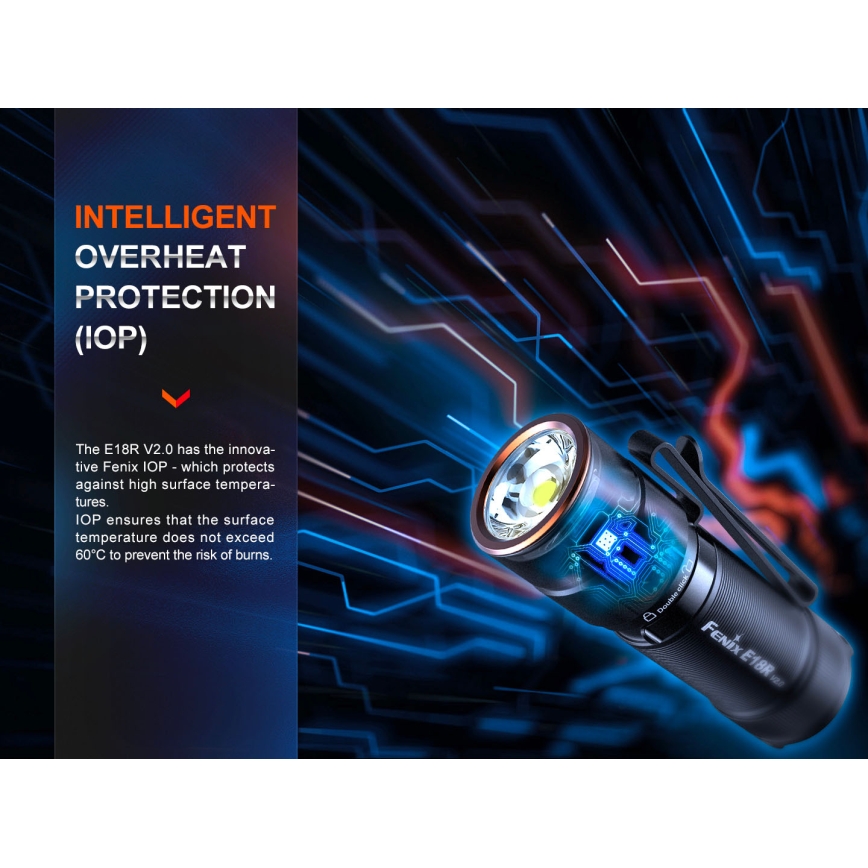Fenix E18RV20800 - Dæmpbar genopladelig LED-lommelygte LED/USB/1xCR123A 800 mAh IP68 1200 lm 200 h sort