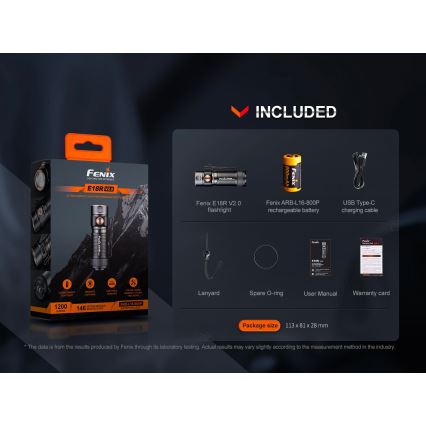 Fenix E18RV20800 - Dæmpbar genopladelig LED-lommelygte LED/USB/1xCR123A 800 mAh IP68 1200 lm 200 h sort