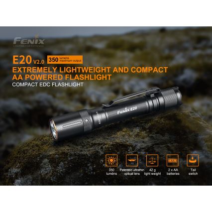 Fenix E20V20 - LED lommelygte LED/2xAA IP68 350 lm 200 timer