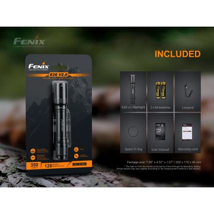 Fenix E20V20 - LED lommelygte LED/2xAA IP68 350 lm 200 timer