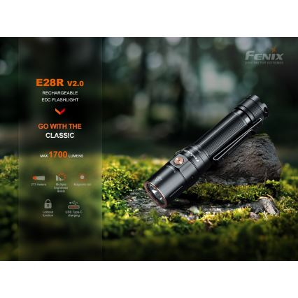 Fenix E28RV20 - LED lommelygte dæmpbar og genopladelig LED/USB/2xCR123A IP68 1700 skinnende 260 timer 3400 mAh