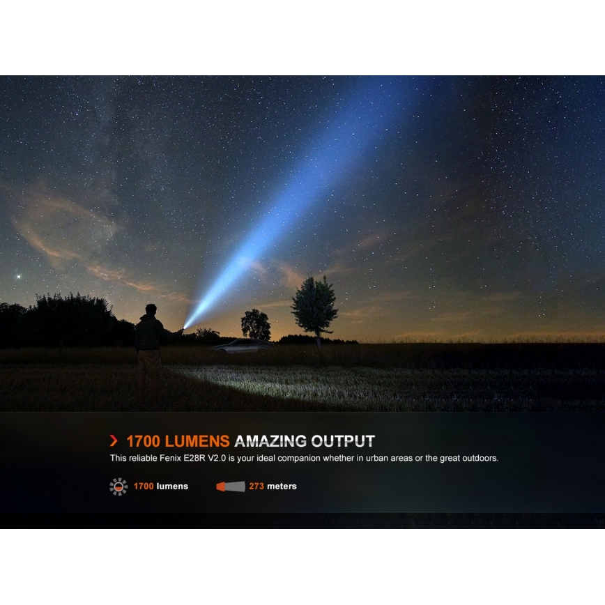 Fenix E28RV20 - LED lommelygte dæmpbar og genopladelig LED/USB/2xCR123A IP68 1700 skinnende 260 timer 3400 mAh