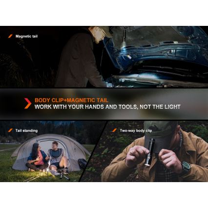 Fenix E28RV20 - LED lommelygte dæmpbar og genopladelig LED/USB/2xCR123A IP68 1700 skinnende 260 timer 3400 mAh