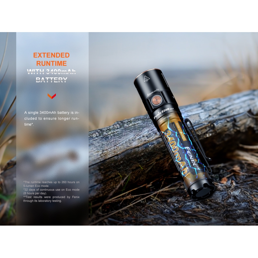 Fenix E28RV20 - LED lommelygte dæmpbar og genopladelig LED/USB/2xCR123A IP68 1700 skinnende 260 timer 3400 mAh