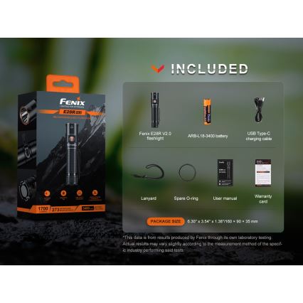 Fenix E28RV20 - LED lommelygte dæmpbar og genopladelig LED/USB/2xCR123A IP68 1700 skinnende 260 timer 3400 mAh