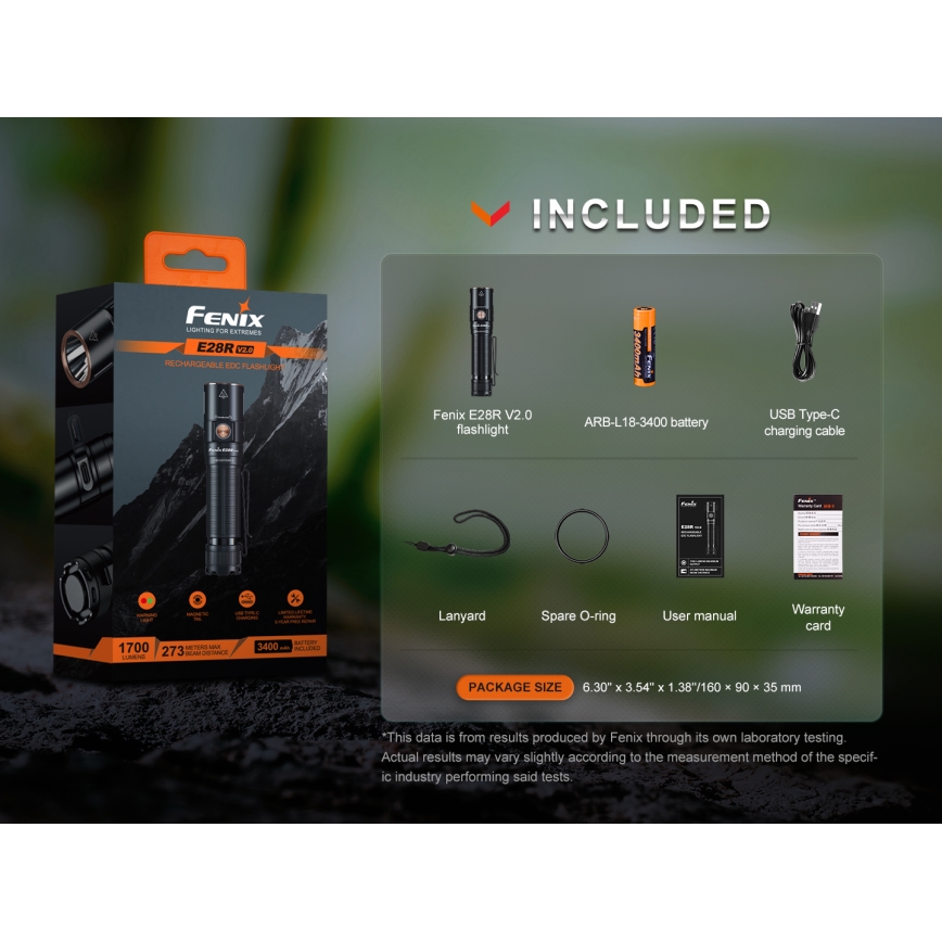 Fenix E28RV20 - LED lommelygte dæmpbar og genopladelig LED/USB/2xCR123A IP68 1700 skinnende 260 timer 3400 mAh