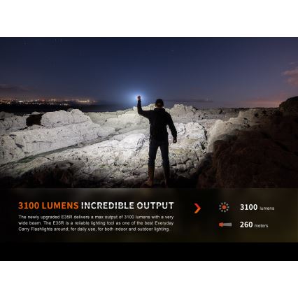 Fenix E35RSETAODS - Genopladelig LED lommelygte dæmpbar LED/USB IP68 3100 lm 69 timer 5000 mAh + diffuser 26,5 mm