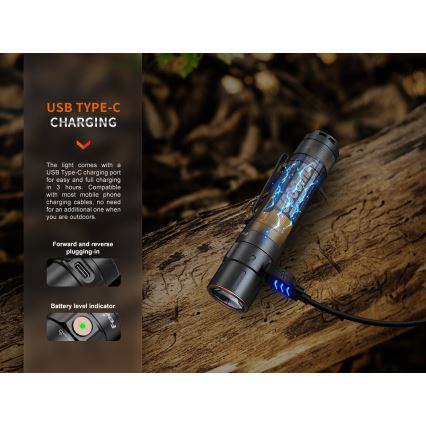 Fenix E35RSETAODS - Genopladelig LED lommelygte dæmpbar LED/USB IP68 3100 lm 69 timer 5000 mAh + diffuser 26,5 mm