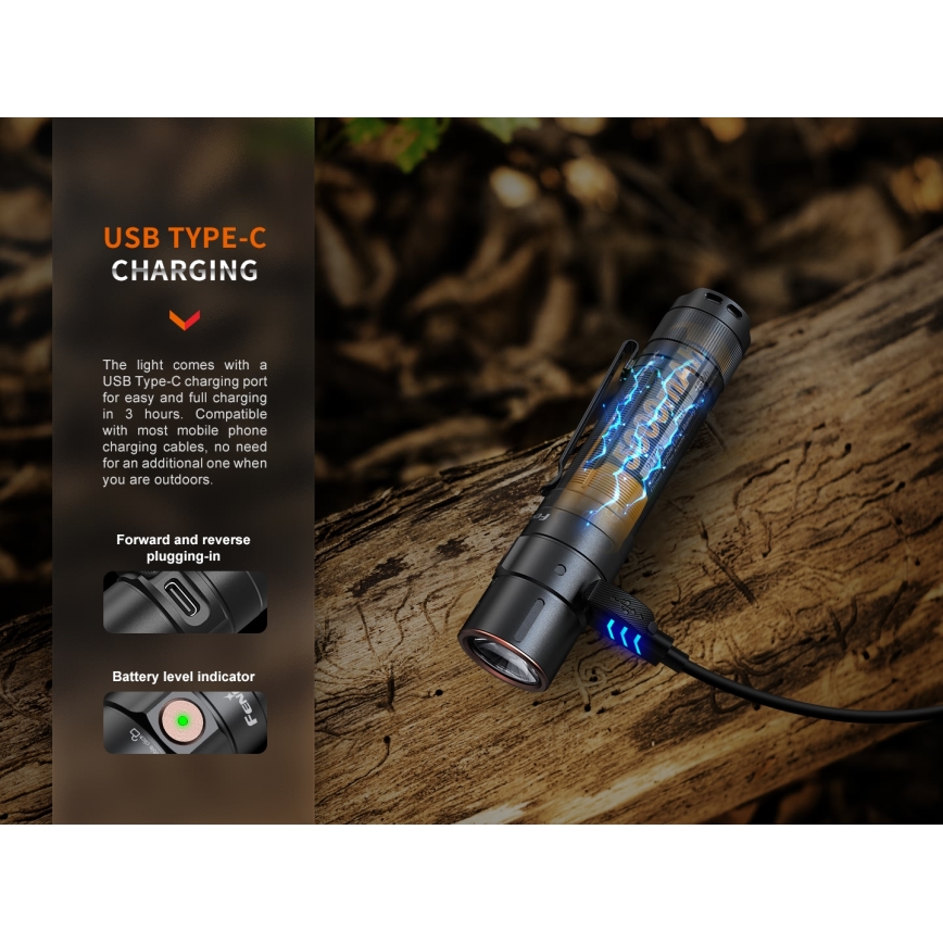 Fenix E35RSETAODS - Genopladelig LED lommelygte dæmpbar LED/USB IP68 3100 lm 69 timer 5000 mAh + diffuser 26,5 mm
