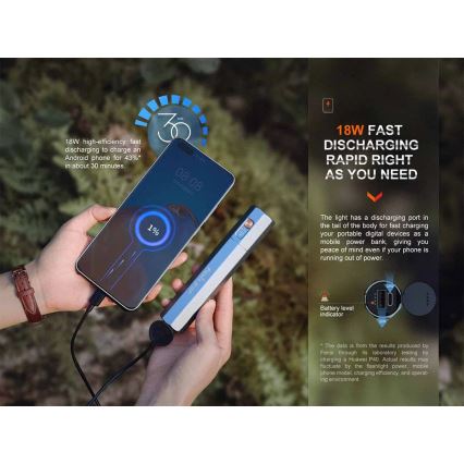 Fenix ECPBLUE - Genopladelig LED lommelygte med powerbank USB IP68 1600 skinnende 504 timer 5000 mAh blå