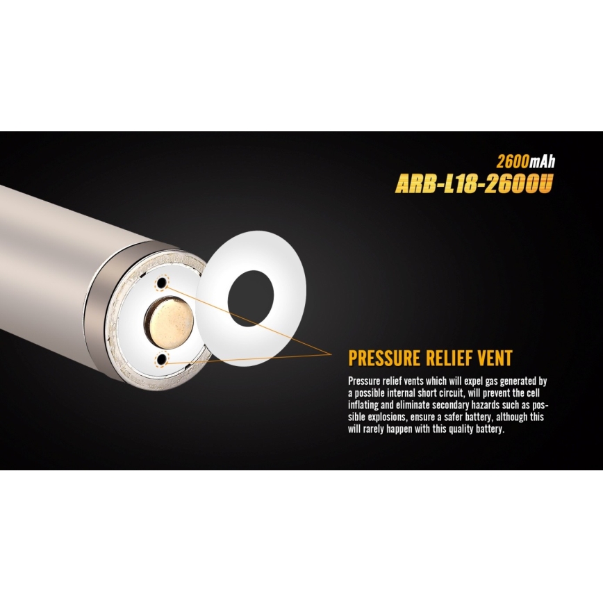Fenix FE18650LI26USB - 1 stk. Genopladeligt USB-batteri, 3,6 V, 2600 mAh