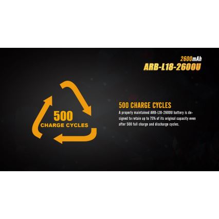 Fenix FE18650LI26USB - 1 stk. Genopladeligt USB-batteri, 3,6 V, 2600 mAh