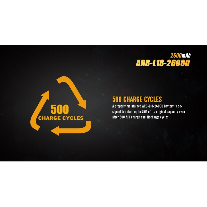 Fenix FE18650LI26USB - 1 stk. Genopladeligt USB-batteri, 3,6 V, 2600 mAh