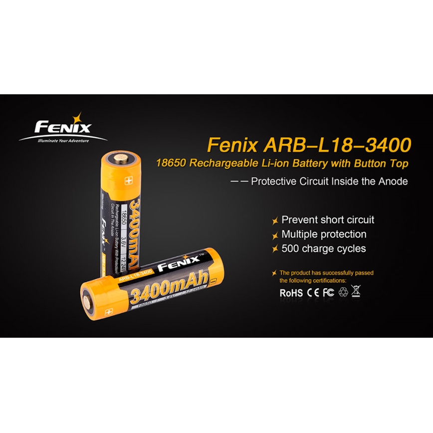 Fenix FE18650LI34 - 1 stk. Genopladeligt 18650-batteri, 3,6 V, 3400 mAh