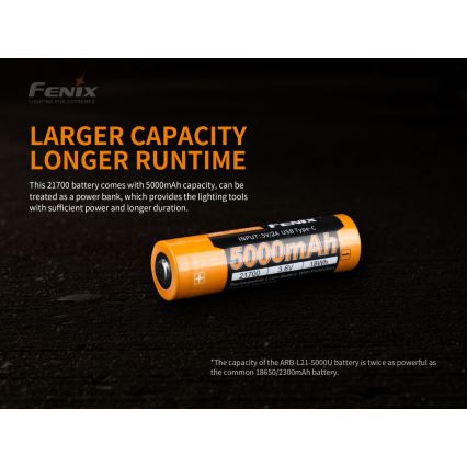 Fenix FE21700USB - 1 stk Genopladeligt USB-batteri 3,6V 5000 mAh