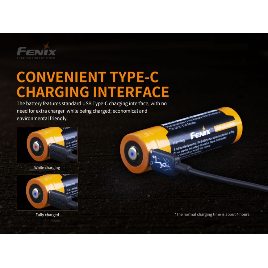 Fenix FE21700USB - 1 stk Genopladeligt USB-batteri 3,6V 5000 mAh