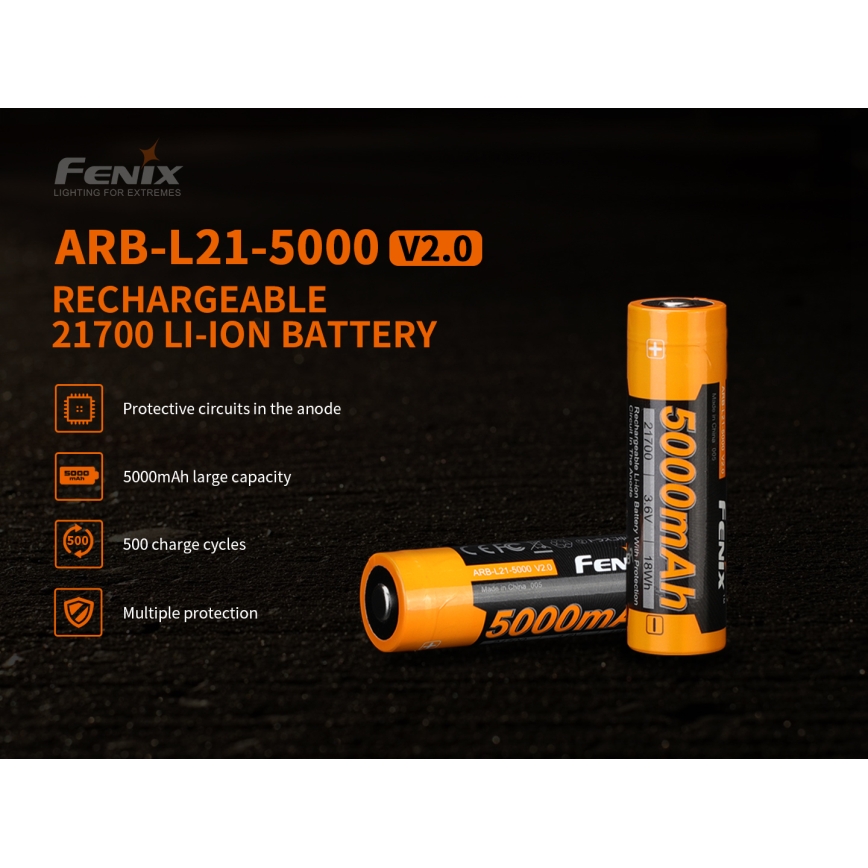 Fenix FE21700V20 - 1 stk. Genopladeligt 21700-batteri, 3,6 V, 5000 mAh
