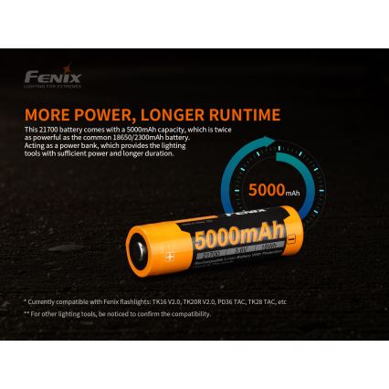 Fenix FE21700V20 - 1 stk. Genopladeligt 21700-batteri, 3,6 V, 5000 mAh
