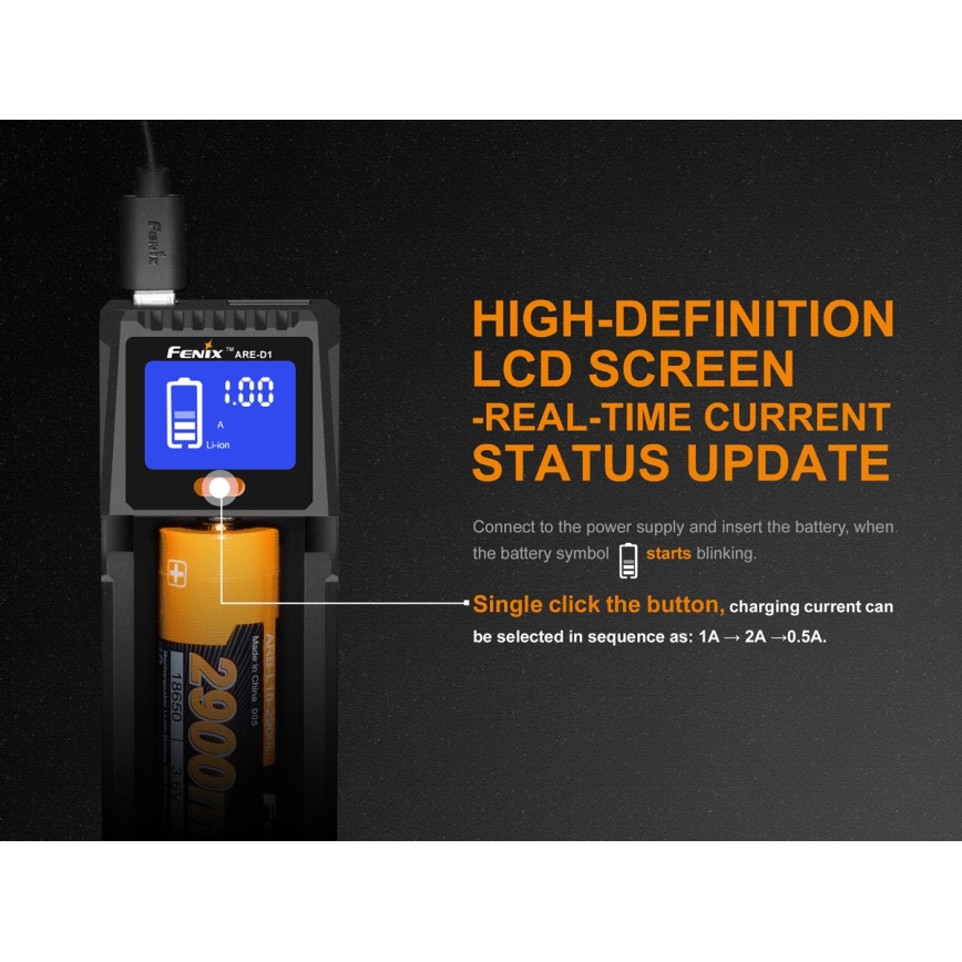 Fenix FENARED1 - Batterioplader 1xLi-ion/AAA/AA/C 5V
